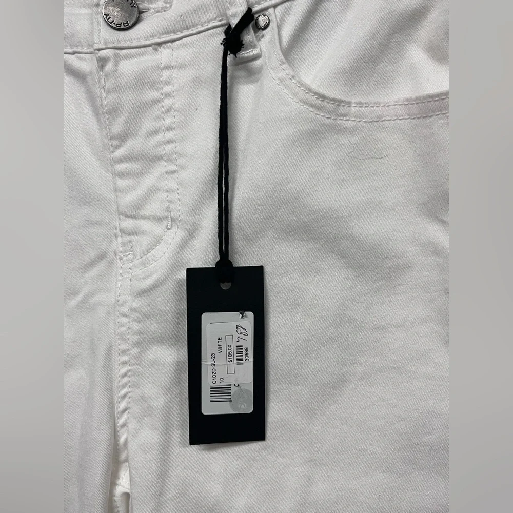 NWT APNY | Southwestern Cuff Cropped Straight Pull On White Denim Jeans 10‎